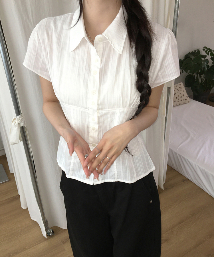 ピンタック半袖シャツブラウス IVORY