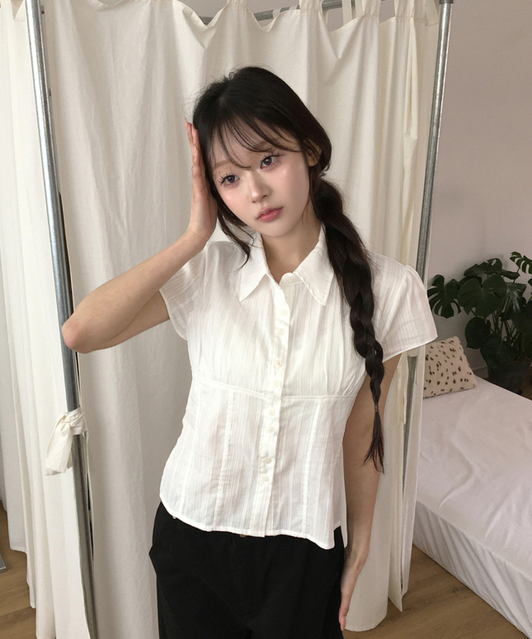 ピンタック半袖シャツブラウス IVORY