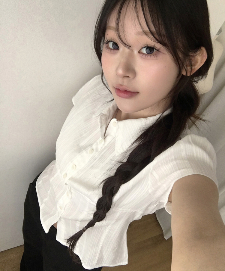 ピンタック半袖シャツブラウス IVORY