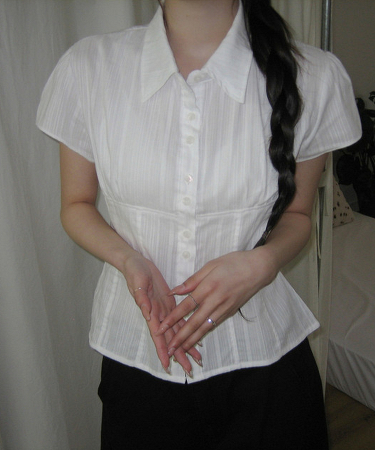 ピンタック半袖シャツブラウス IVORY