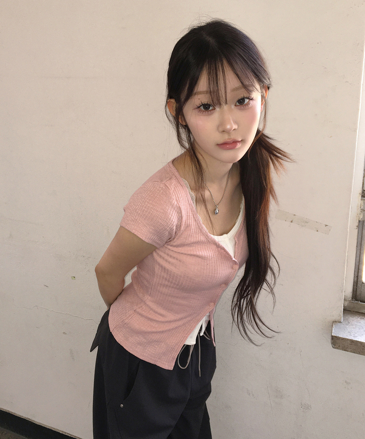 レイヤード半袖カーディガン PINK