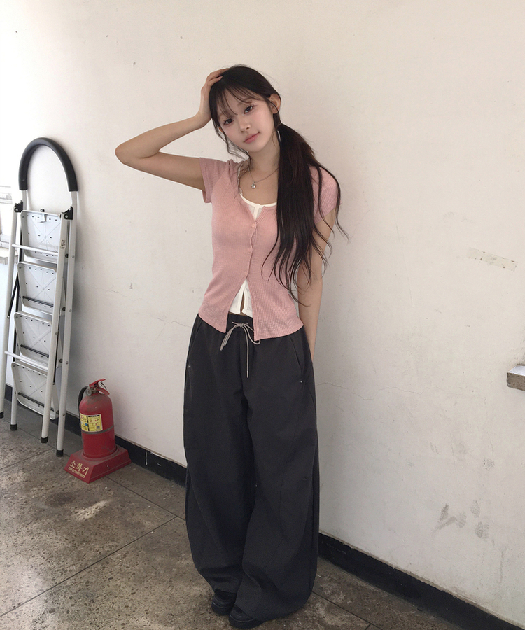 レイヤード半袖カーディガン PINK