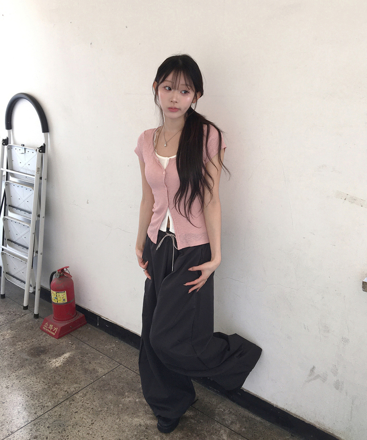 レイヤード半袖カーディガン PINK