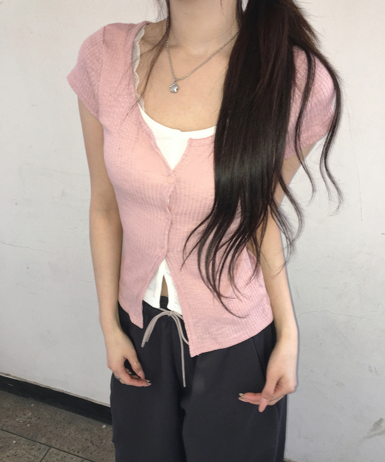 レイヤード半袖カーディガン PINK