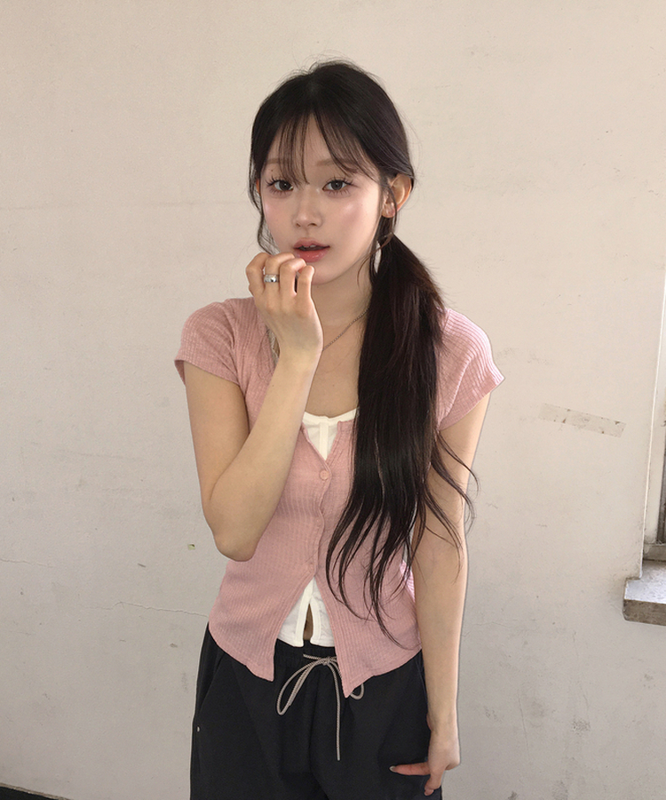 レイヤード半袖カーディガン PINK