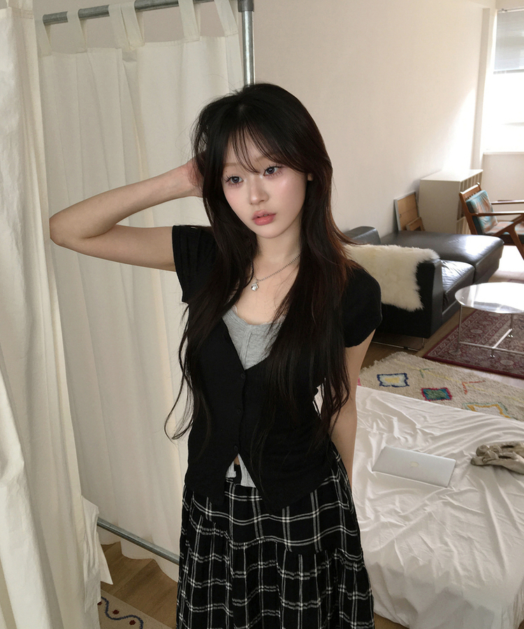 レイヤード半袖カーディガン BLACK