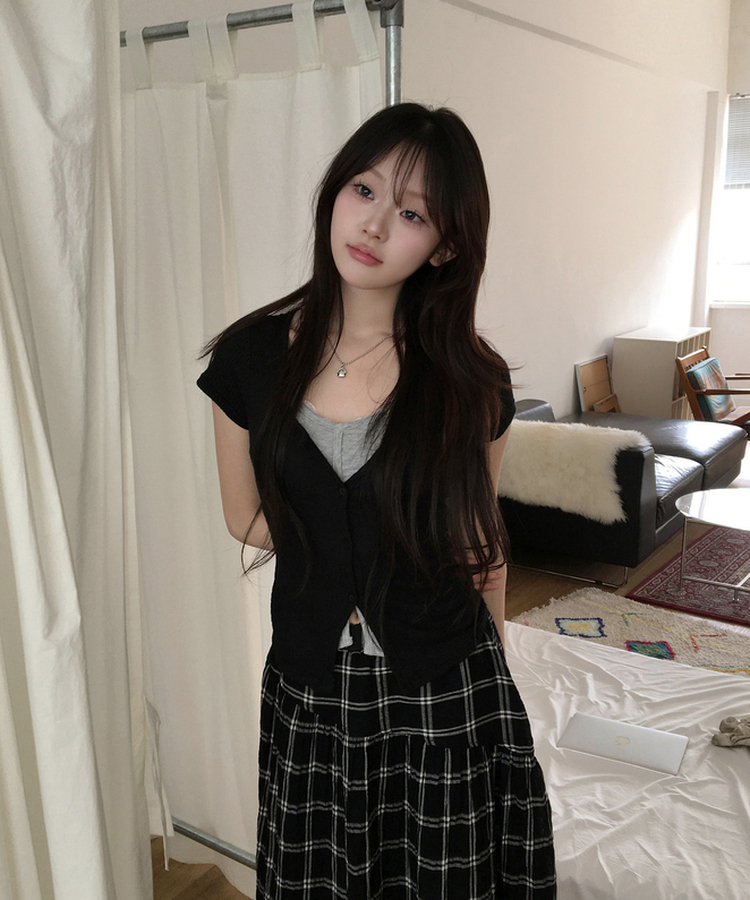 レイヤード半袖カーディガン BLACK