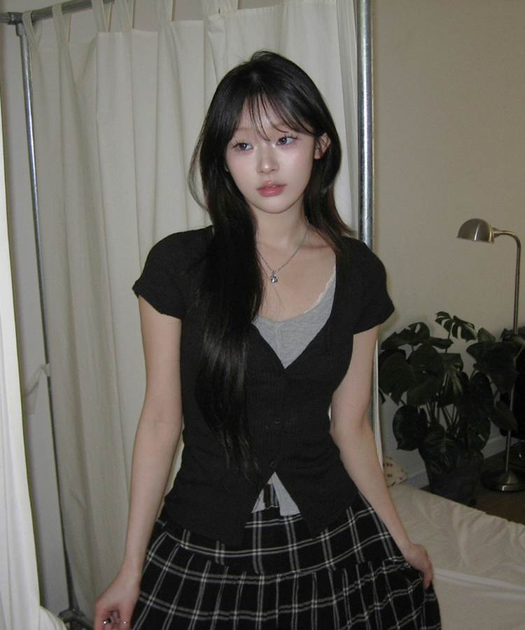 レイヤード半袖カーディガン BLACK