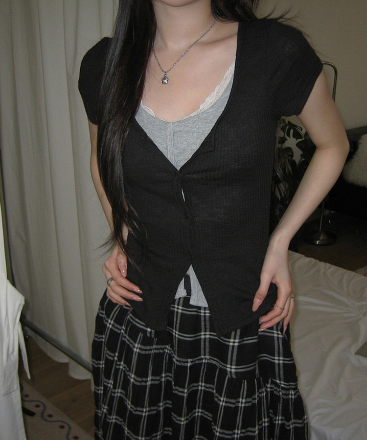 レイヤード半袖カーディガン BLACK