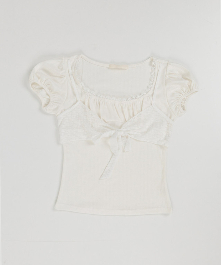 リボンパフレースTシャツ