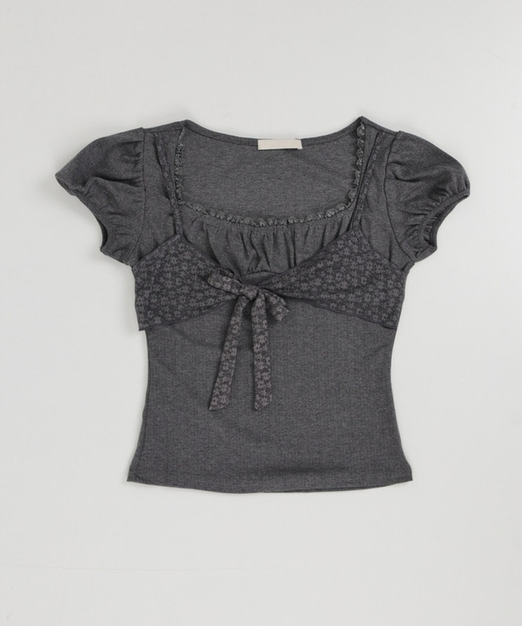 リボンパフレースTシャツ