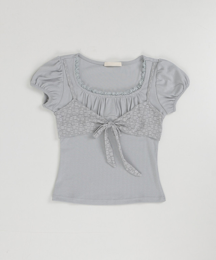 リボンパフレースTシャツ