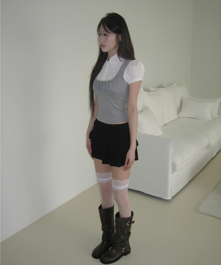 パフスリーブシャツレイヤードトップス GREY