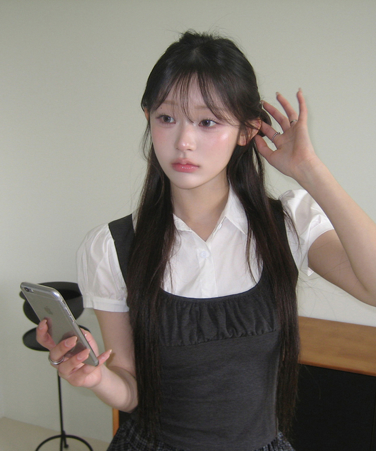 パフスリーブシャツレイヤードトップス BLACK