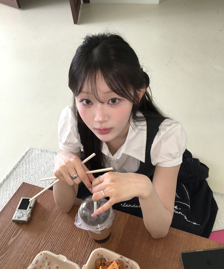 パフスリーブシャツレイヤードトップス BLACK