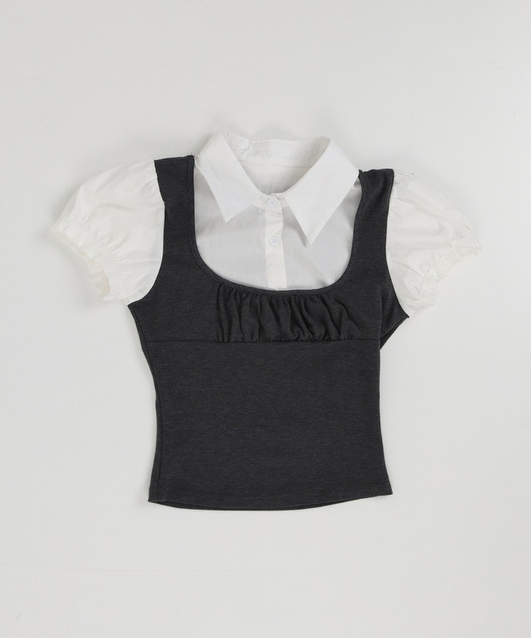 パフスリーブシャツレイヤードトップス