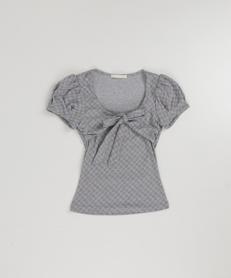 チェックリボンパフトップス