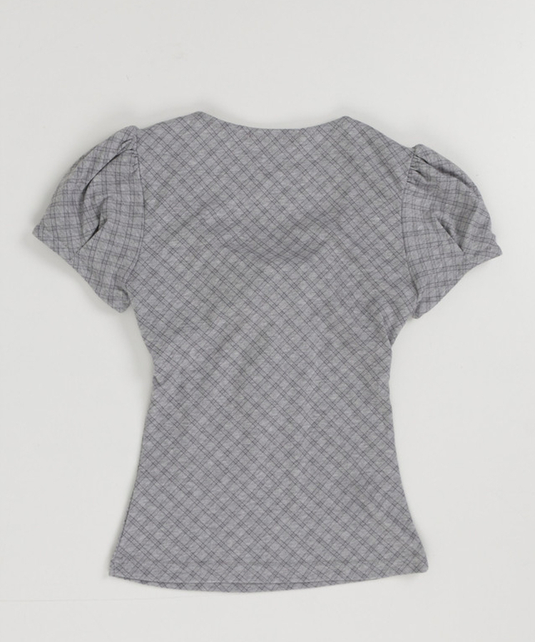 チェックリボンパフトップス