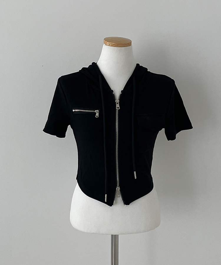 クロップ半袖フードジップアップ