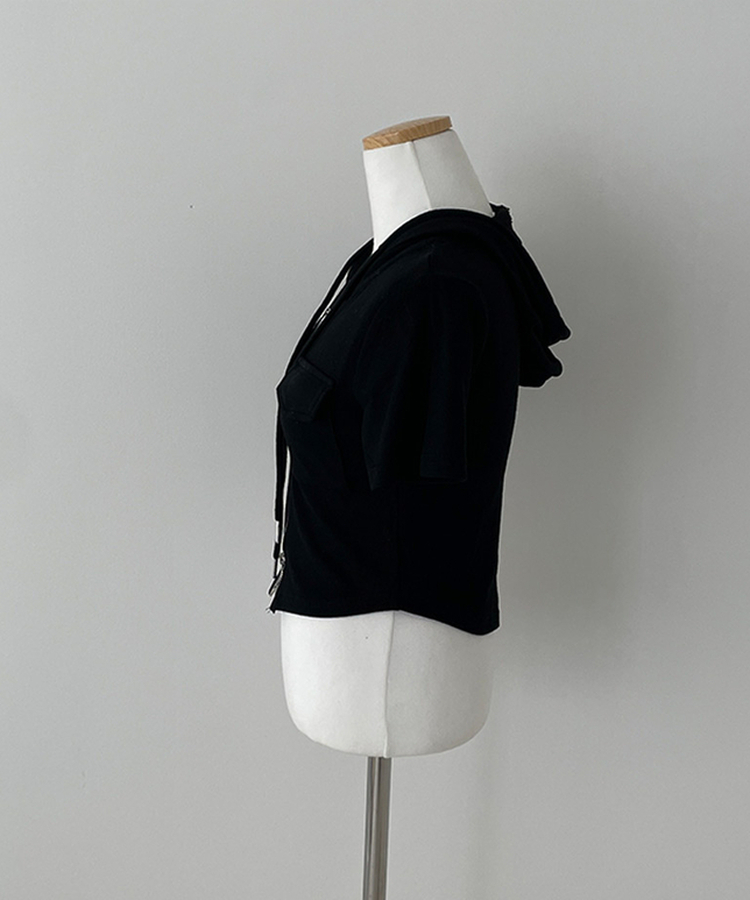 クロップ半袖フードジップアップ