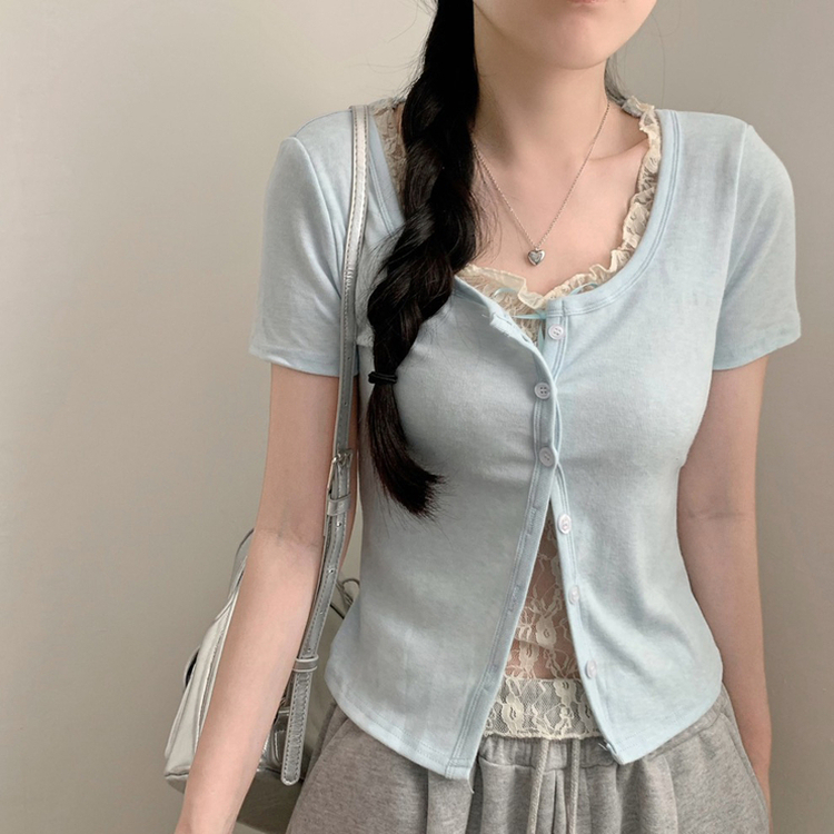 レイヤードレーストップス(5color) SKY BLUE