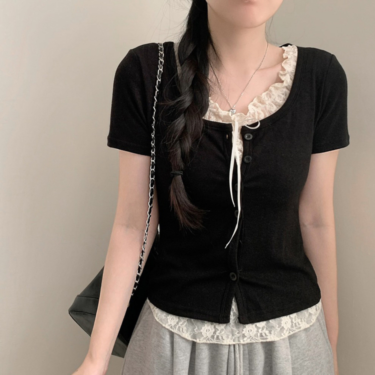 レイヤードレーストップス(5color) BLACK