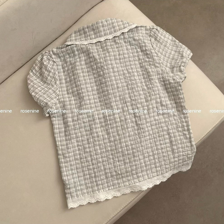 レースカラーネックチェック半袖ブラウス