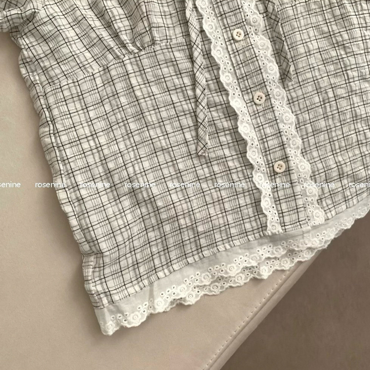 レースカラーネックチェック半袖ブラウス