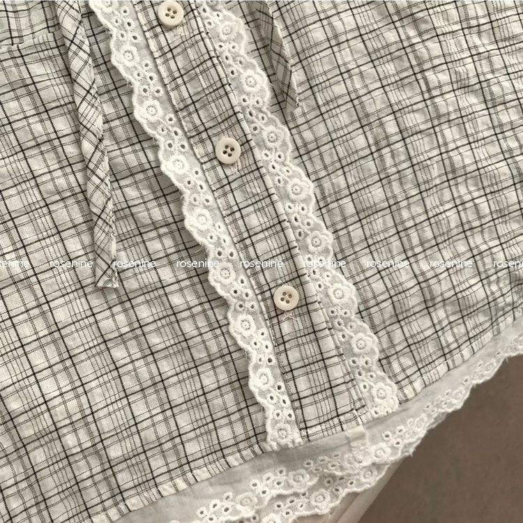 レースカラーネックチェック半袖ブラウス