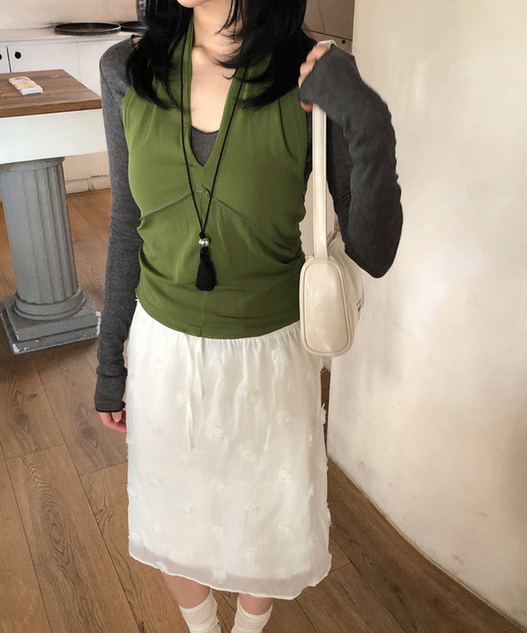 メッシュホルターブラウス OLIVE