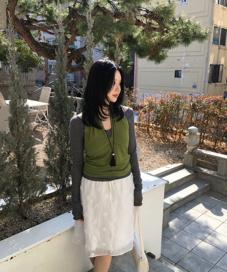 メッシュホルターブラウス OLIVE