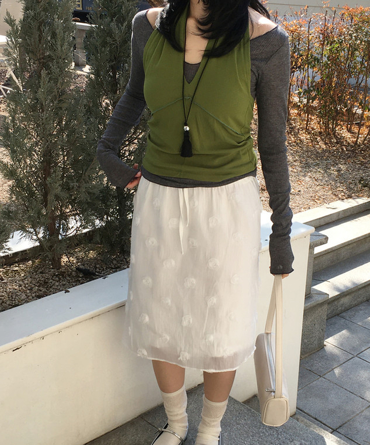 メッシュホルターブラウス OLIVE