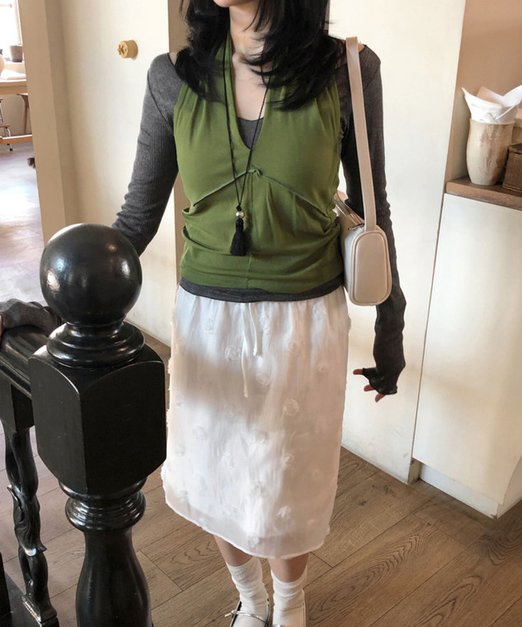 メッシュホルターブラウス OLIVE