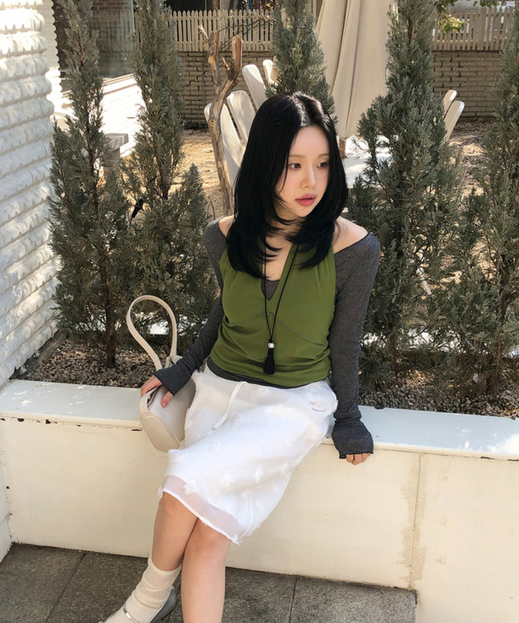 メッシュホルターブラウス OLIVE