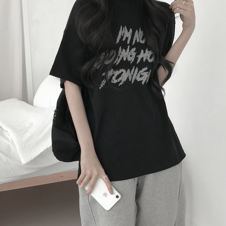 プリントカジュアル半袖Tシャツ(6color) CHARCOAL