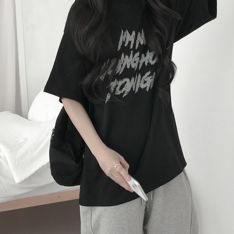 プリントカジュアル半袖Tシャツ(6color) CHARCOAL