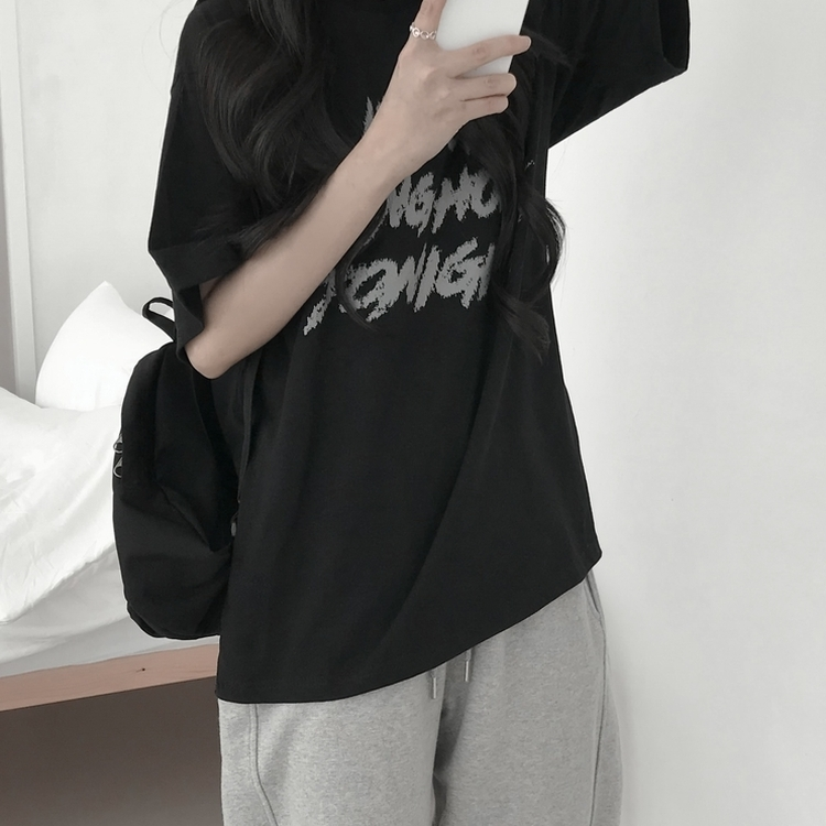 プリントカジュアル半袖Tシャツ(6color) CHARCOAL