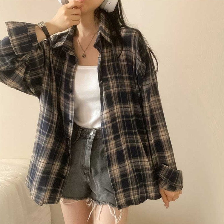 カジュアルチェックシャツ DARK BLUE