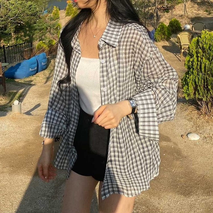 デイリールーズフィットチェックシャツ WHITE