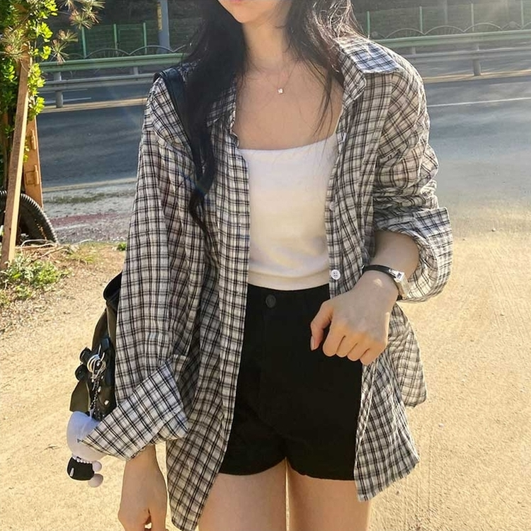 デイリールーズフィットチェックシャツ WHITE