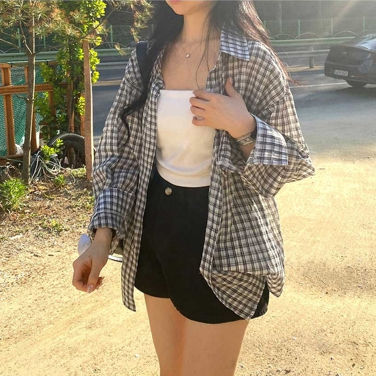 デイリールーズフィットチェックシャツ WHITE