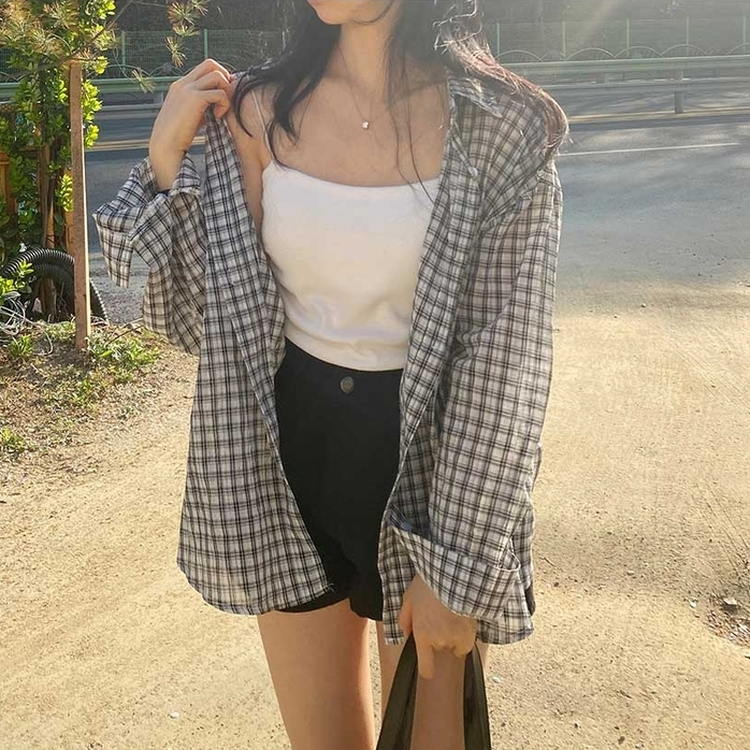 デイリールーズフィットチェックシャツ WHITE