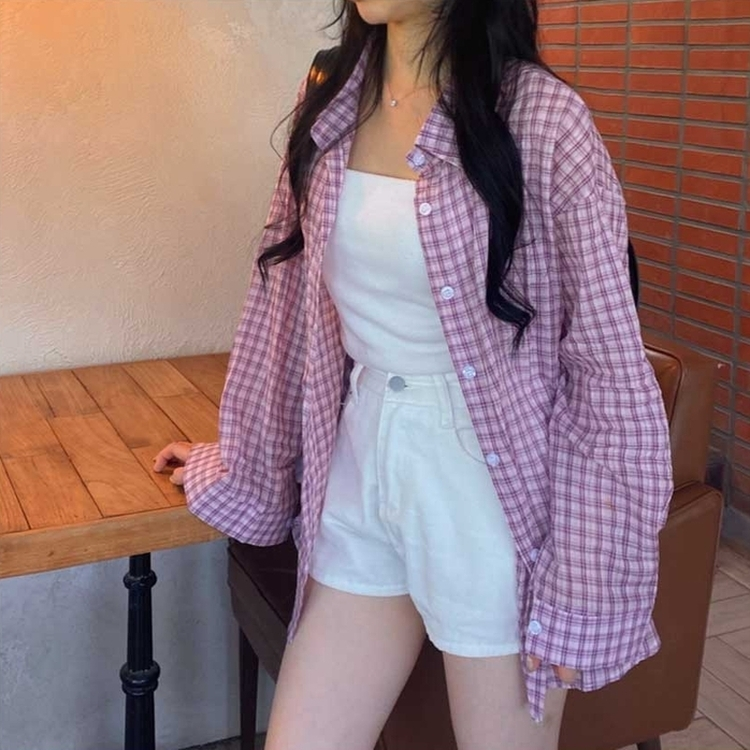 デイリールーズフィットチェックシャツ LIGHT PINK