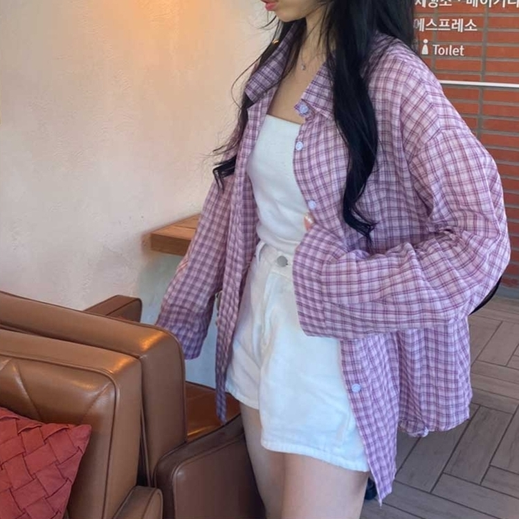 デイリールーズフィットチェックシャツ LIGHT PINK