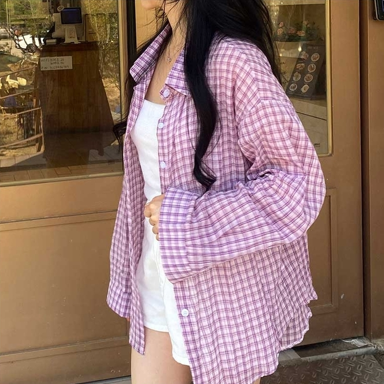 デイリールーズフィットチェックシャツ LIGHT PINK