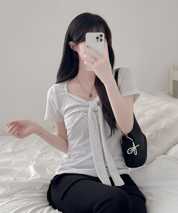 ドットリボンラップ半袖Tシャツ IVORY