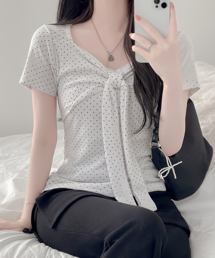 ドットリボンラップ半袖Tシャツ IVORY
