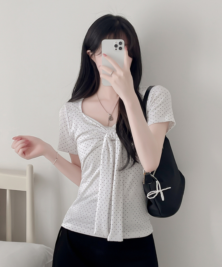 ドットリボンラップ半袖Tシャツ IVORY