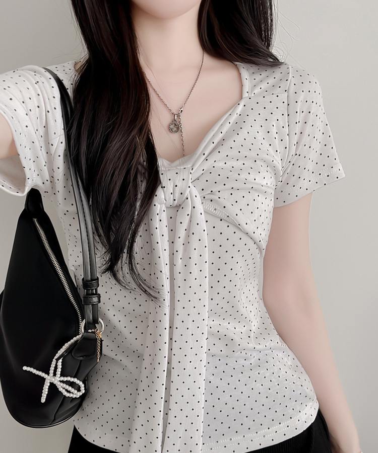 ドットリボンラップ半袖Tシャツ IVORY