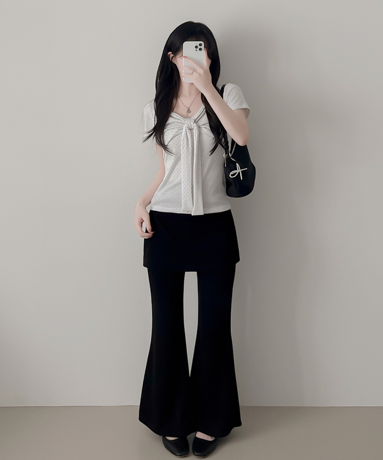 ドットリボンラップ半袖Tシャツ IVORY